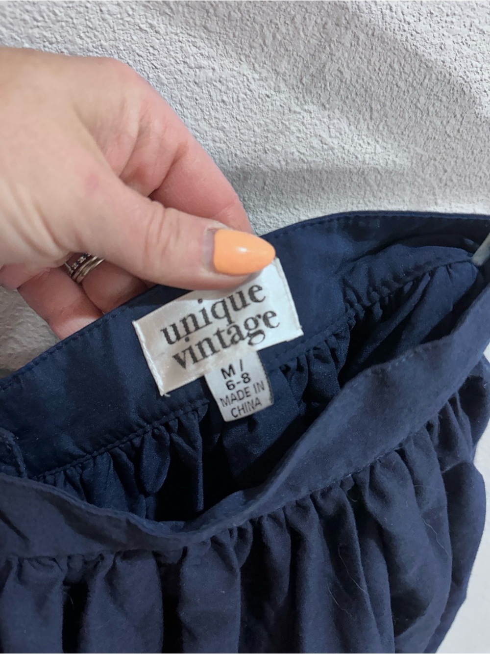 Unique Vintage Navy Skirt with White Embroidered Hem - Picture 2 of 6